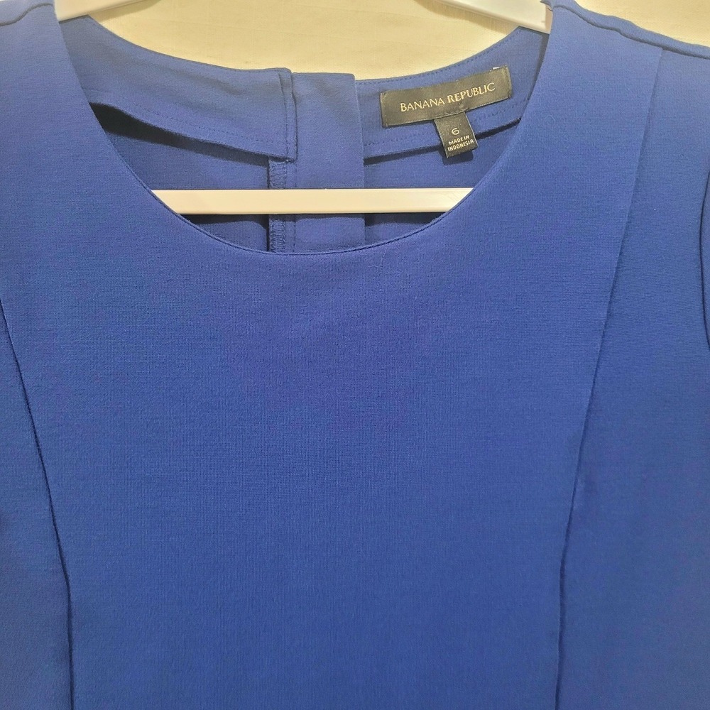 Banana Republic Blue Career Shift Dress Pockets S-Slv Womenrs 6 Stretch Knee - Picture 9 of 9